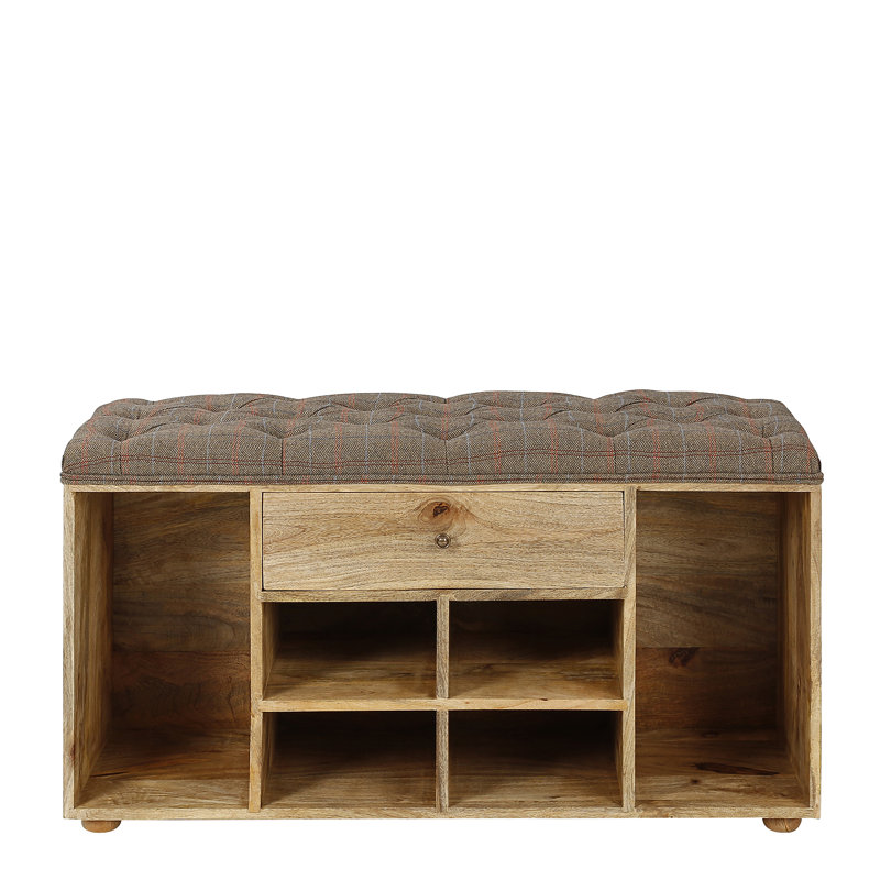 Union Rustic Gepolsterte Sitzbank Alina aus Holz mit Stauraum